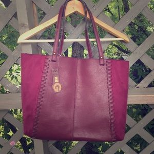 Faux braided leather/microfiber tote